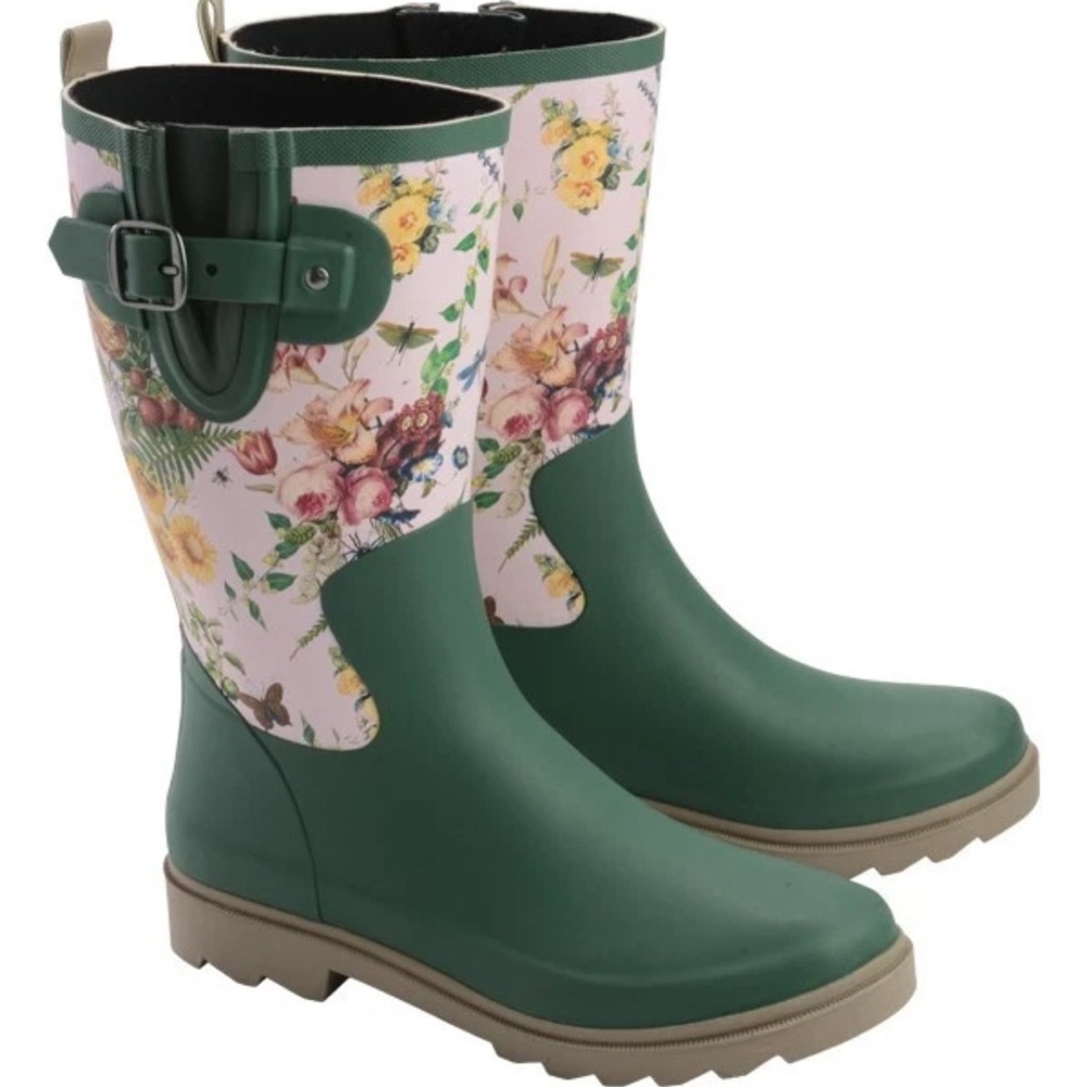 Victorian Trading Co. Secret Garden Wellies Tall Rubber Rain Boots NEW - Picture 2 of 6
